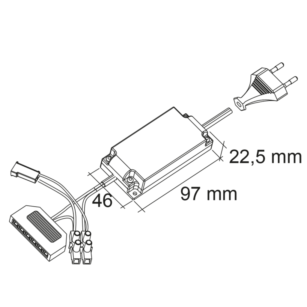 Kit de 3 profils LED (200 x 105 x 13) dont 1 avec interrupteur à bouton poussoir et 1 convertisseur - finition inox brossé - puissance 5,4W / 420lm - 12VDC - 3000K