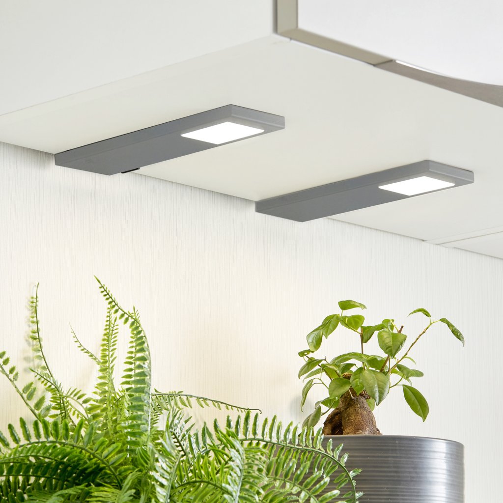 Kit de 3 profils LED extra-plat (200x61,5x9mm) dont 1 profil avec interrupteur et 1 convertisseur - finition inox brossé - puissance 6W / 560lm- 12V DC - 3300 K
