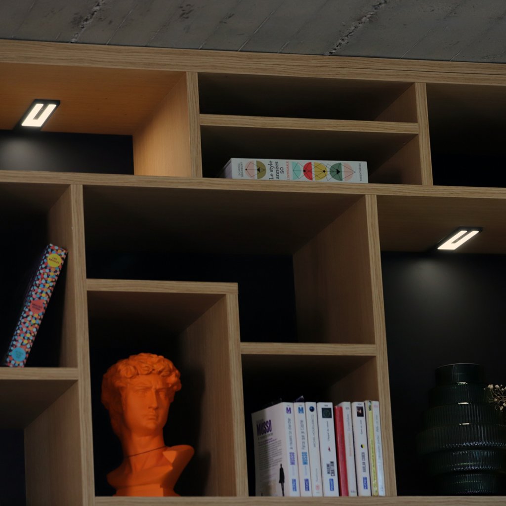 Kit de 3 profils ONE LED extra-plat Noir mat (200x50x8mm) dont 1 avec interrupteur infrarouge et variateur de température de couleur