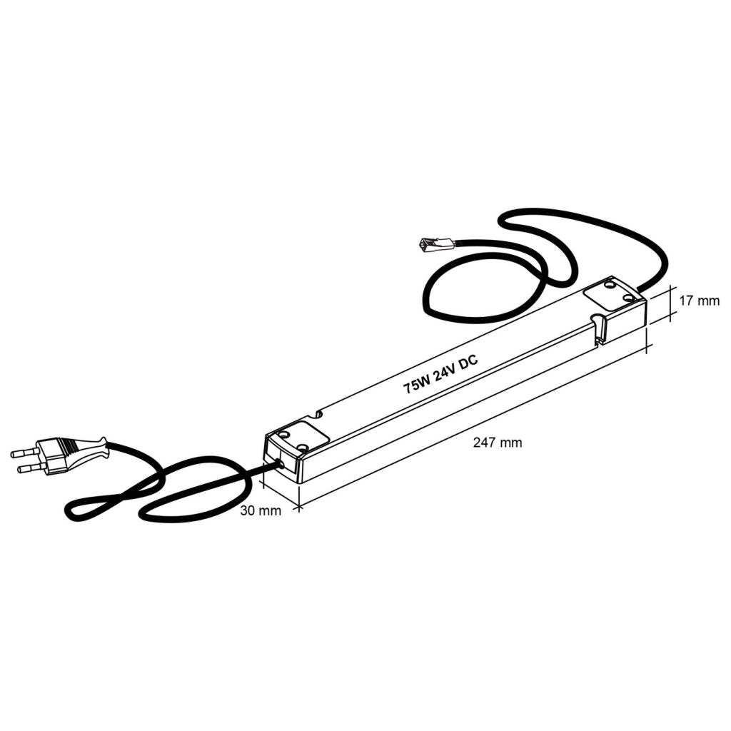 Kit LED flexible 10m avec son convertisseur 75W et son câble d'alimentation 1,5m-3000K-5W/m