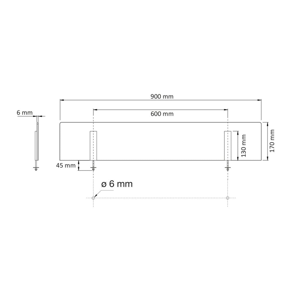 Kit séparateur îlot verre aimanté + 2 supports plats inox brossé-Verre trempé transparent-Ep.6mm-Fixation sous plan