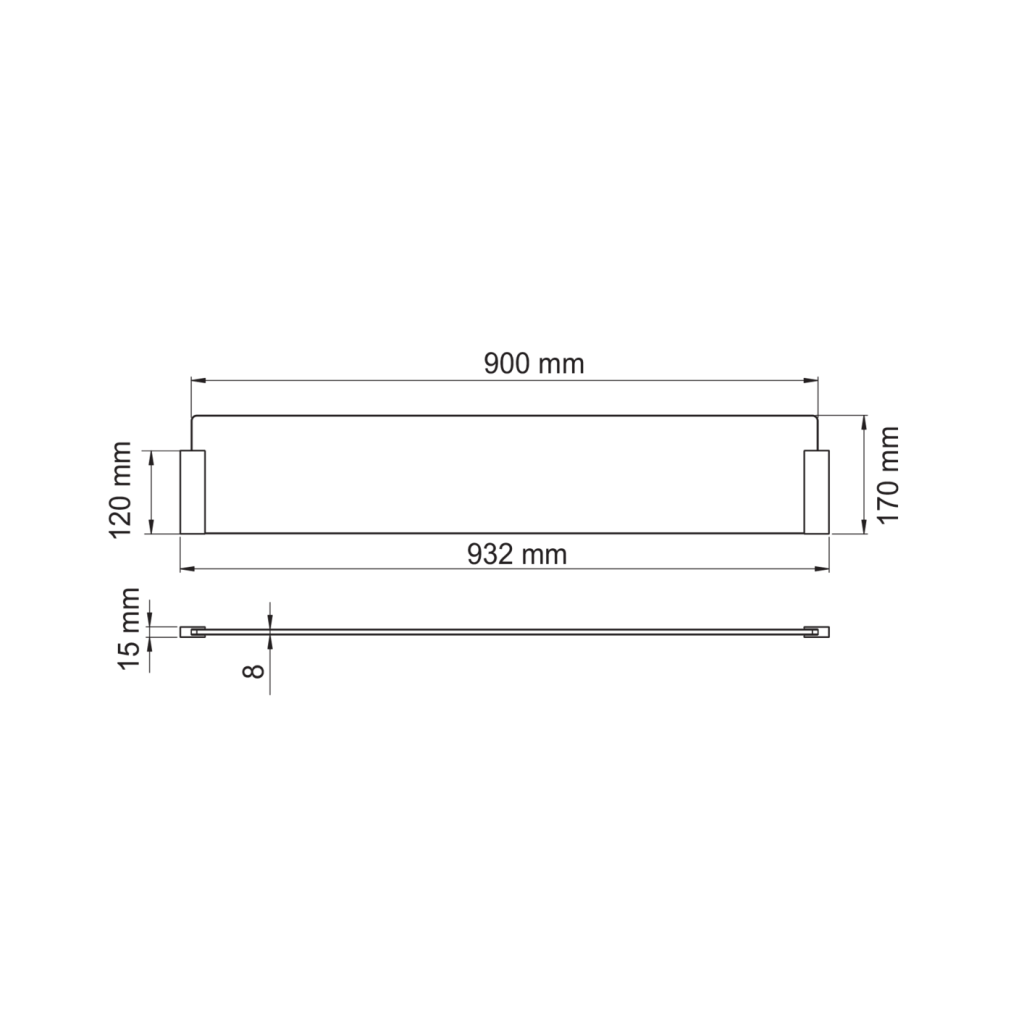 Kit séparateur îlot verre noir-900x170mm-Avec 2 supports chrome-Fixation par vis