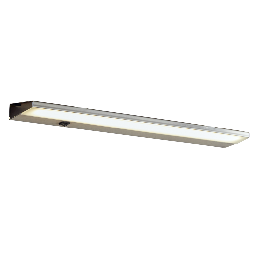 Réglette LED de 900mm de long avec interrupteur à bascule et convertisseur intégré - finition inox brossé - puissance 15,4W / 1280lm - 230VAC - 4000K