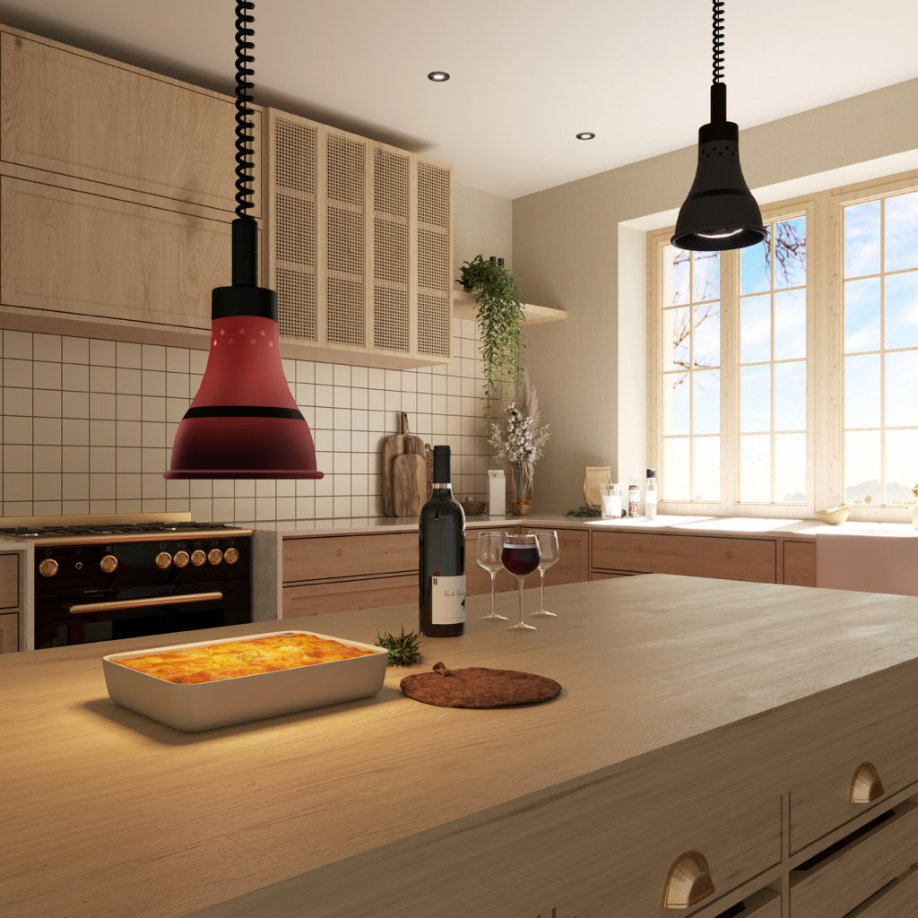 Lampe chauffe-plat SOLAR avec lampe E27 infrarouge incluse de 250W avec interrupteur. Finition noir mat