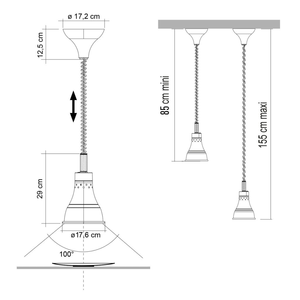 Lampe chauffe-plat SOLAR avec lampe E27 infrarouge incluse de 250W avec interrupteur. Finition noir mat