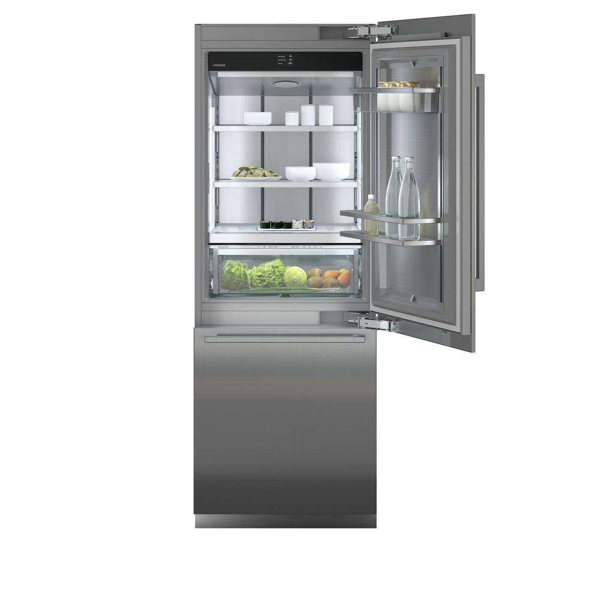 Combiné Liebherr Monolith ECBNei 9770 ouvert de face, garni