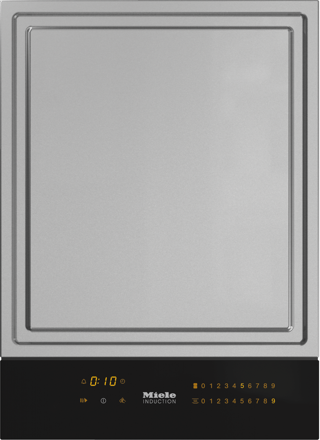 Domino Teppan Yaki SmartLine Miele CS 7632 FL vu de dessus, plaque en inox et commande frontale