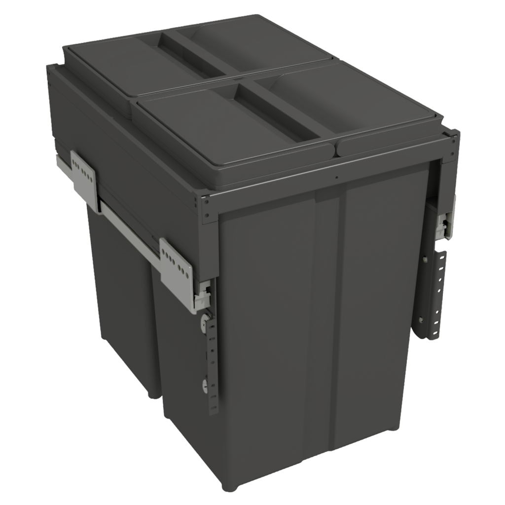 Poubelle 2 bacs 58 L MSA gris orion pour meuble de 400 mm