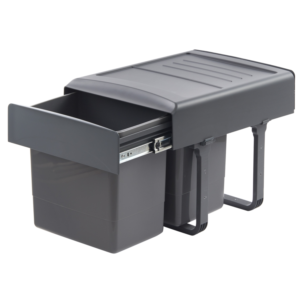 Poubelle tri 2 bacs 30 L MSA gris orion pour meuble de 400 mm