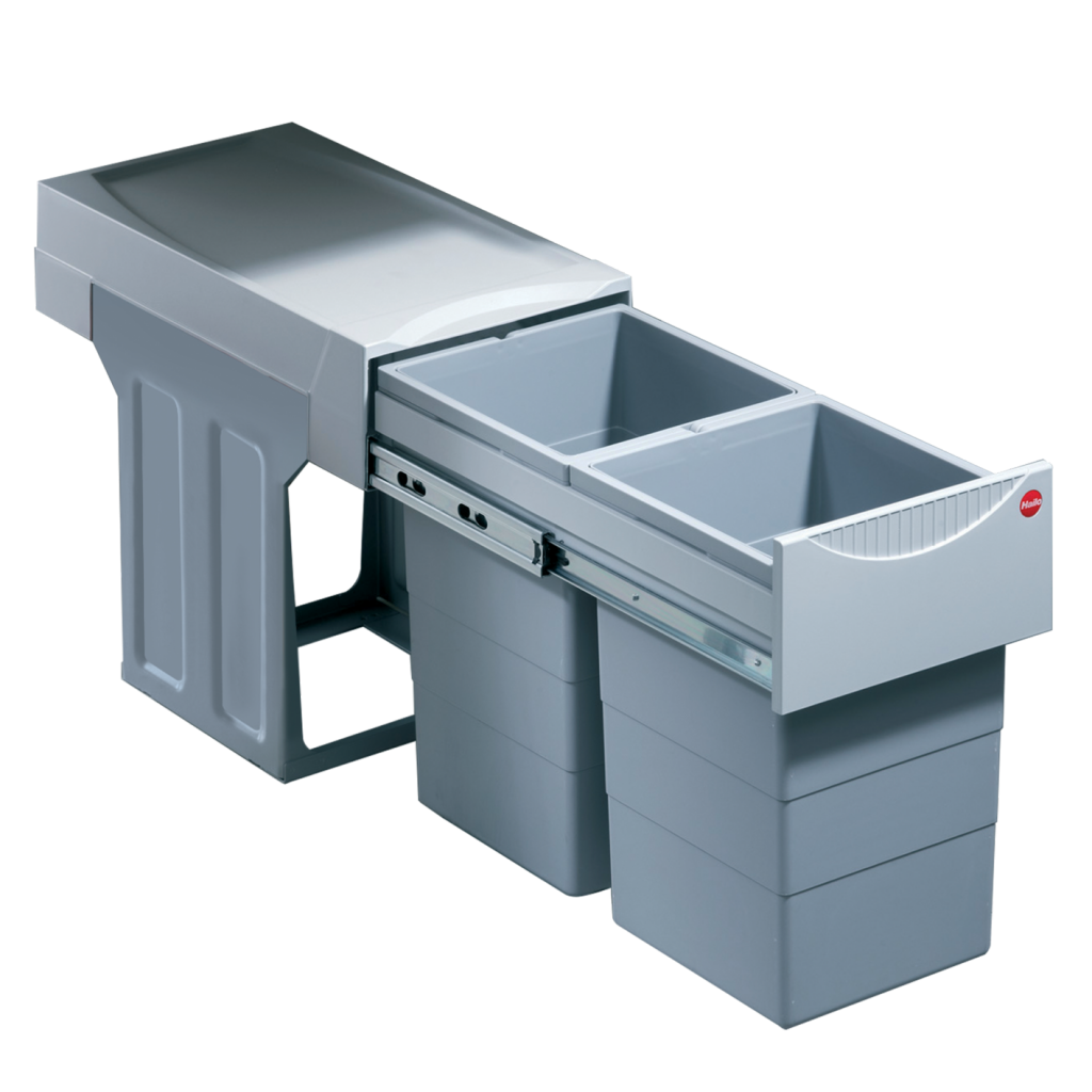 Poubelle 2 bacs 30 L MSA gris clair pour meuble de 300 mm