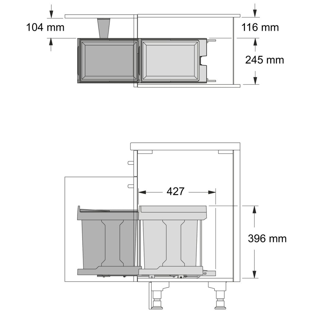 Poubelle MSA B363 installée meuble 400 mm