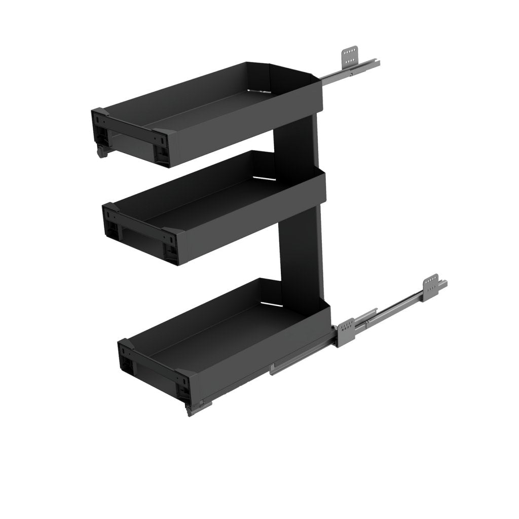 Paniers universels 3 étages en métal laqué pour meuble de 300mm - finition gris orion - sortie total avec système SOFT- 3 Etagères