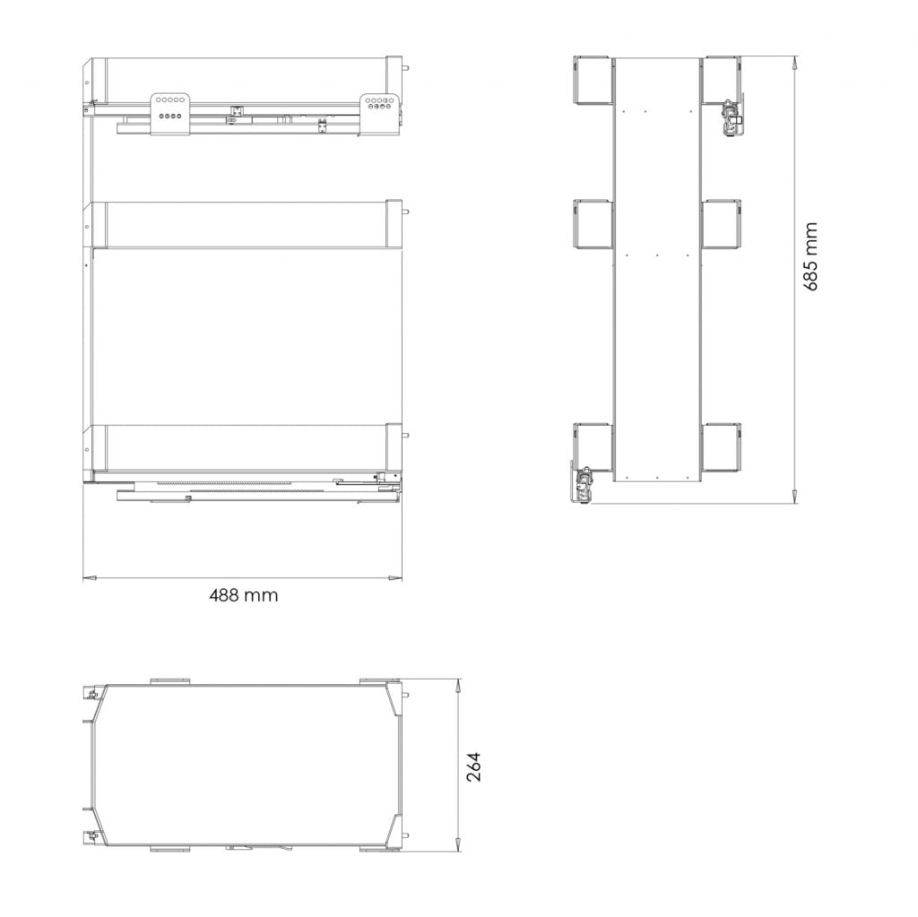Paniers universels 3 étages en métal laqué pour meuble de 300mm - finition gris orion - sortie total avec système SOFT- 3 Etagères