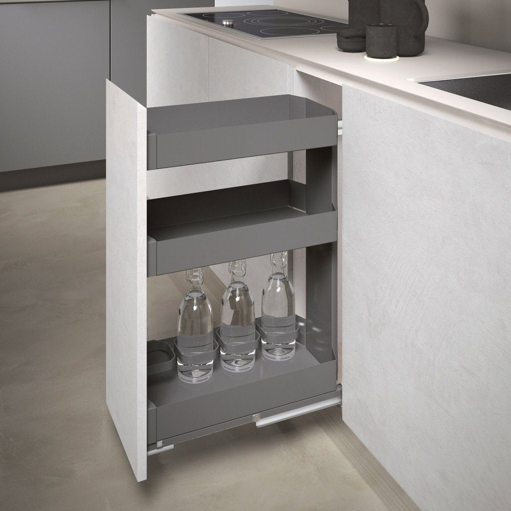 Paniers universels 3 étages en métal laqué pour meuble de 300mm - finition gris orion - sortie total avec système SOFT- 3 Etagères