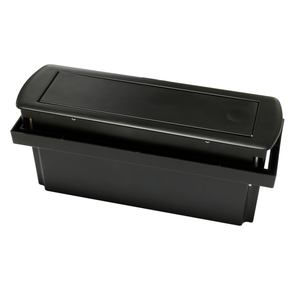 Bloc 2 prises + 2 USB (2A - 5V) CIZO affleurant à encastrer dans le plan de travail de 5 à 40mm (avec une réhausse incluse) - finition noir mat (RAL 9005) - 16 A - 230V - 2P+T