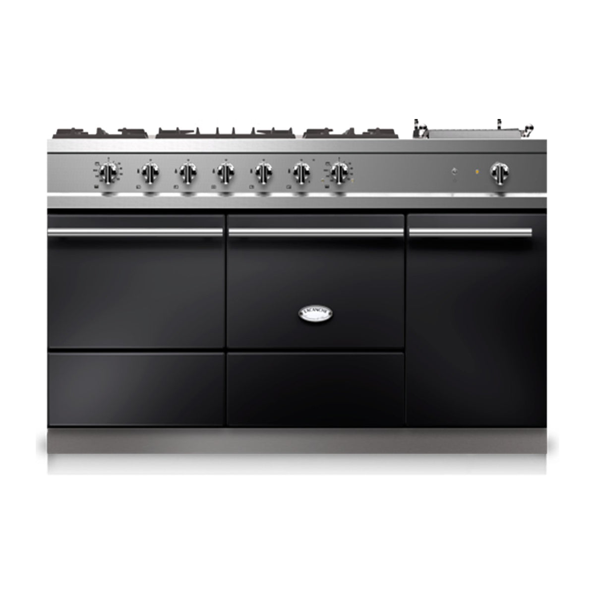 Piano Lacanche Cluny 1400 D Modern 140 cm, émail Noir, manettes chrome brillant