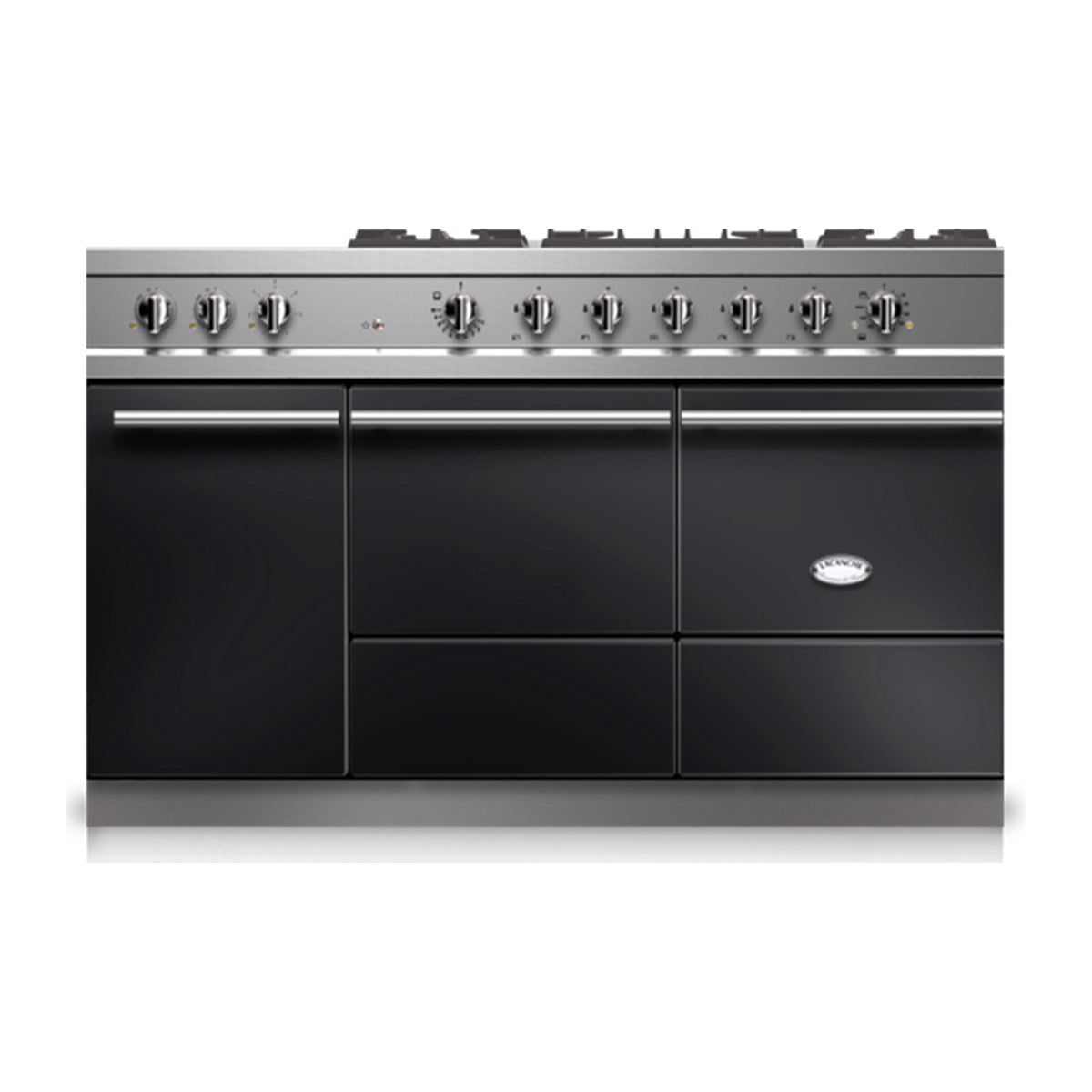 Piano Lacanche Cluny 1400 G Modern 140 cm, émail Noir, manettes chrome brillant