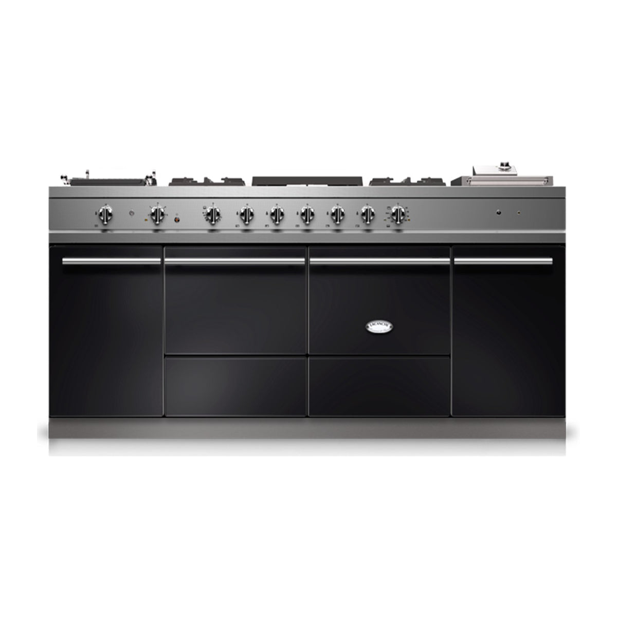 Piano Lacanche Cluny 1800 Modern 180 cm, émail Noir, manettes chrome brillant