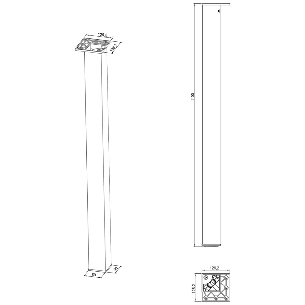Pied carré de table et de snack en acier - 80 x 80 - H. 1100mm - finition noir mat