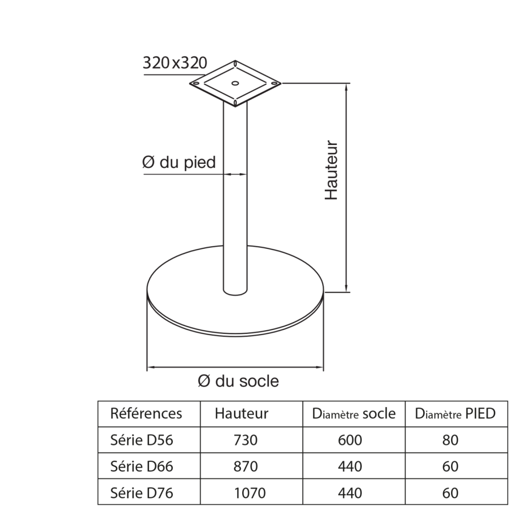 Pied central rond inox brossé - mise en situation