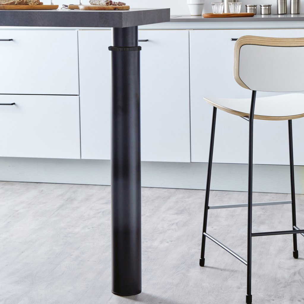 Pied de snack rond télescopique en acier - diamètre de 120mm - hauteur de 680 à 870mm- finition noir mat
