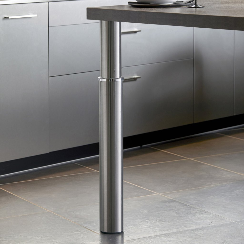 Pied de snack rond télescopique en acier - diamètre de 120mm - hauteur de 900 à 1100mm - finition inox brossé