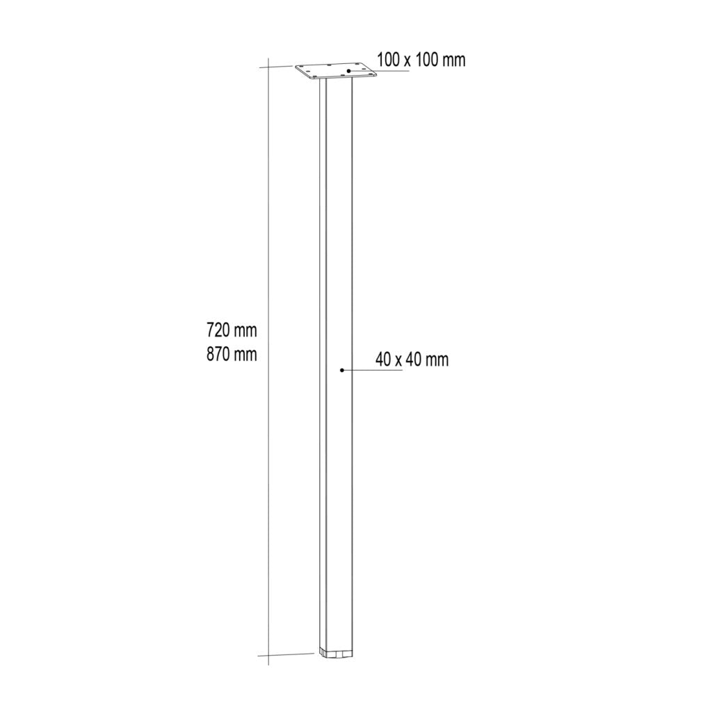 Pied de table et de snack carré en acier - 40 x 40 mm- Hauteur 720mm - finition blanc mat
