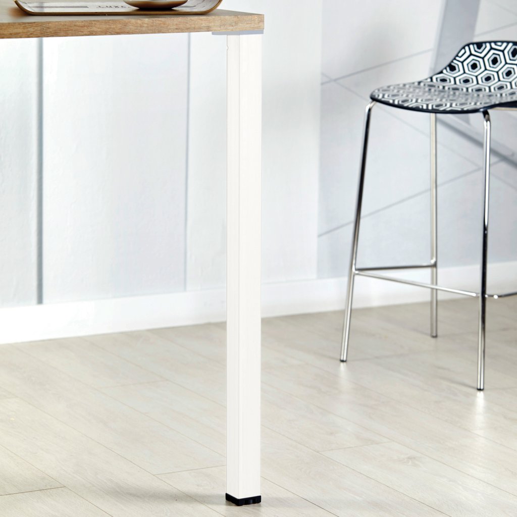 Pied de table et de snack carré en acier - 50 x 50mm - hauteur 870mm - finition blanc mat (RAL9010)