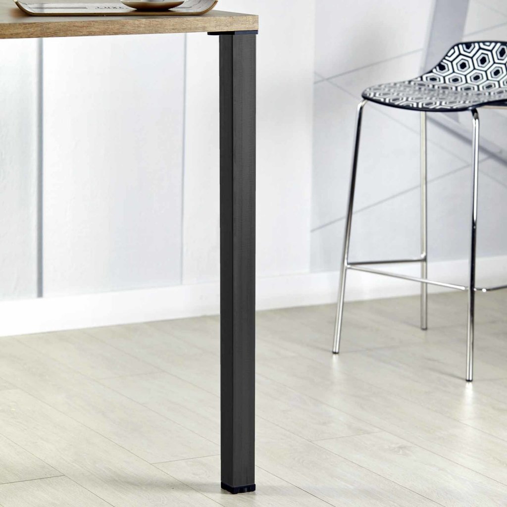 Pied de table et de snack carré en acier - 50 x 50mm- hauteur 890mm - finition noir mat (RAL 9005)