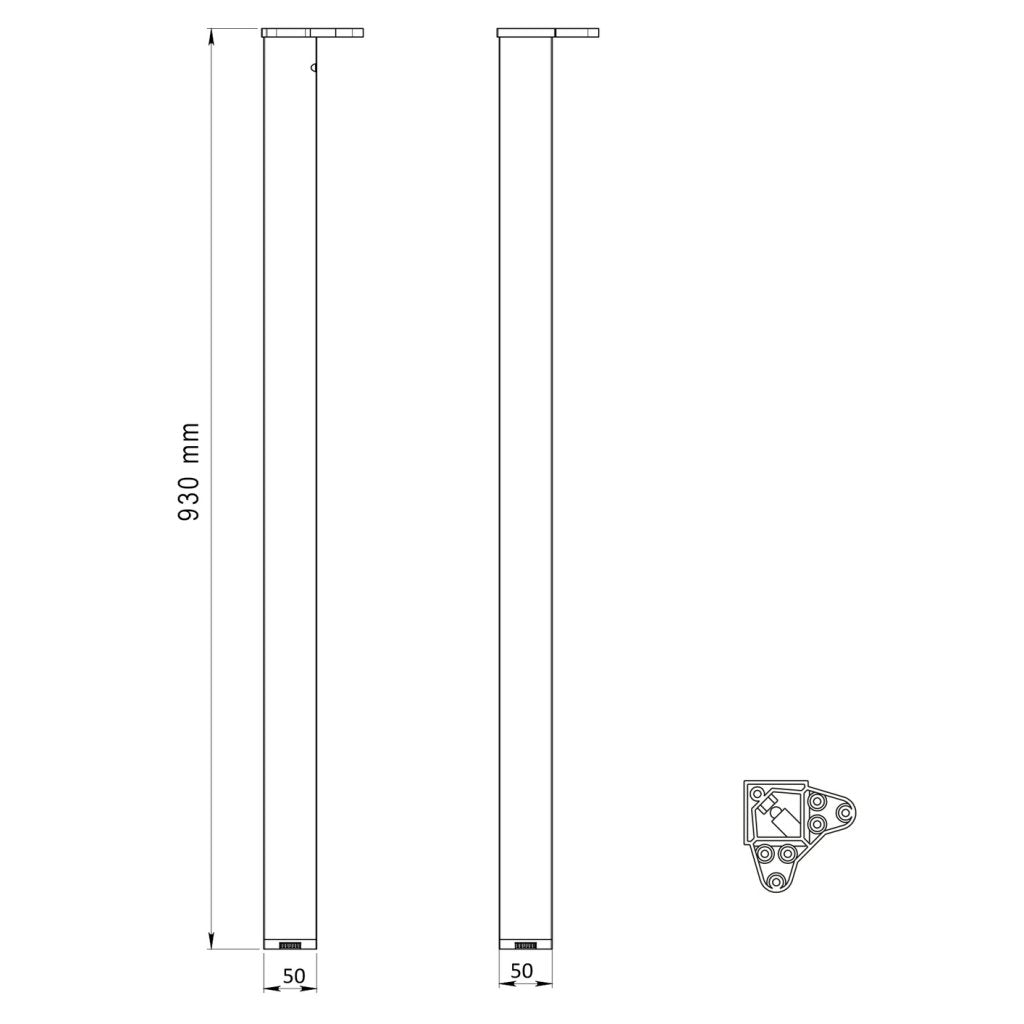 Pied de table et de snack carré en acier - 50 x 50mm - hauteur 930mm - finition inox brossé