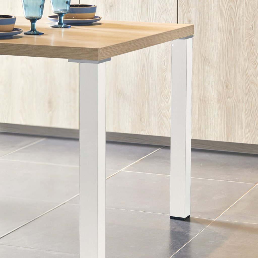 Pied de table et de snack carré en acier - 60 x 60mm - hauteur 700mm - finition blanc mat (RAL9003)
