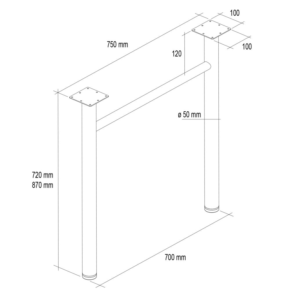 Pied H rond- Diam.50mm-Hauteur 720mm-Finition Noir mat