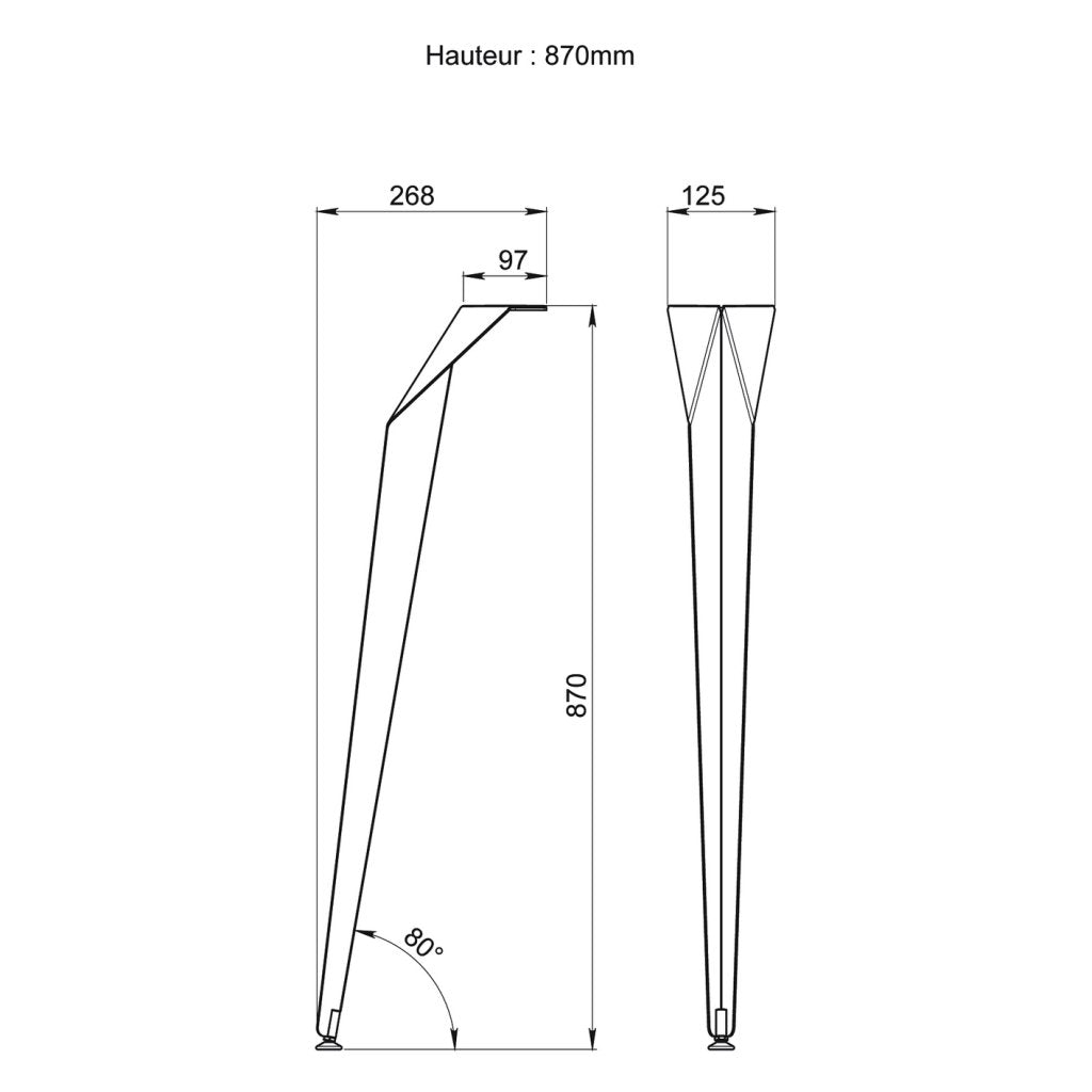 Pied ORIGAMI- Finition Noir mat- H.870mm- Vendu par 2