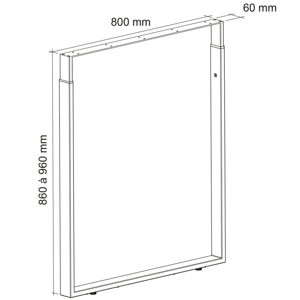 Pied rectangulaire télescopique de 800mm de large - hauteur réglable de 860 à 960mm - finition noir mat