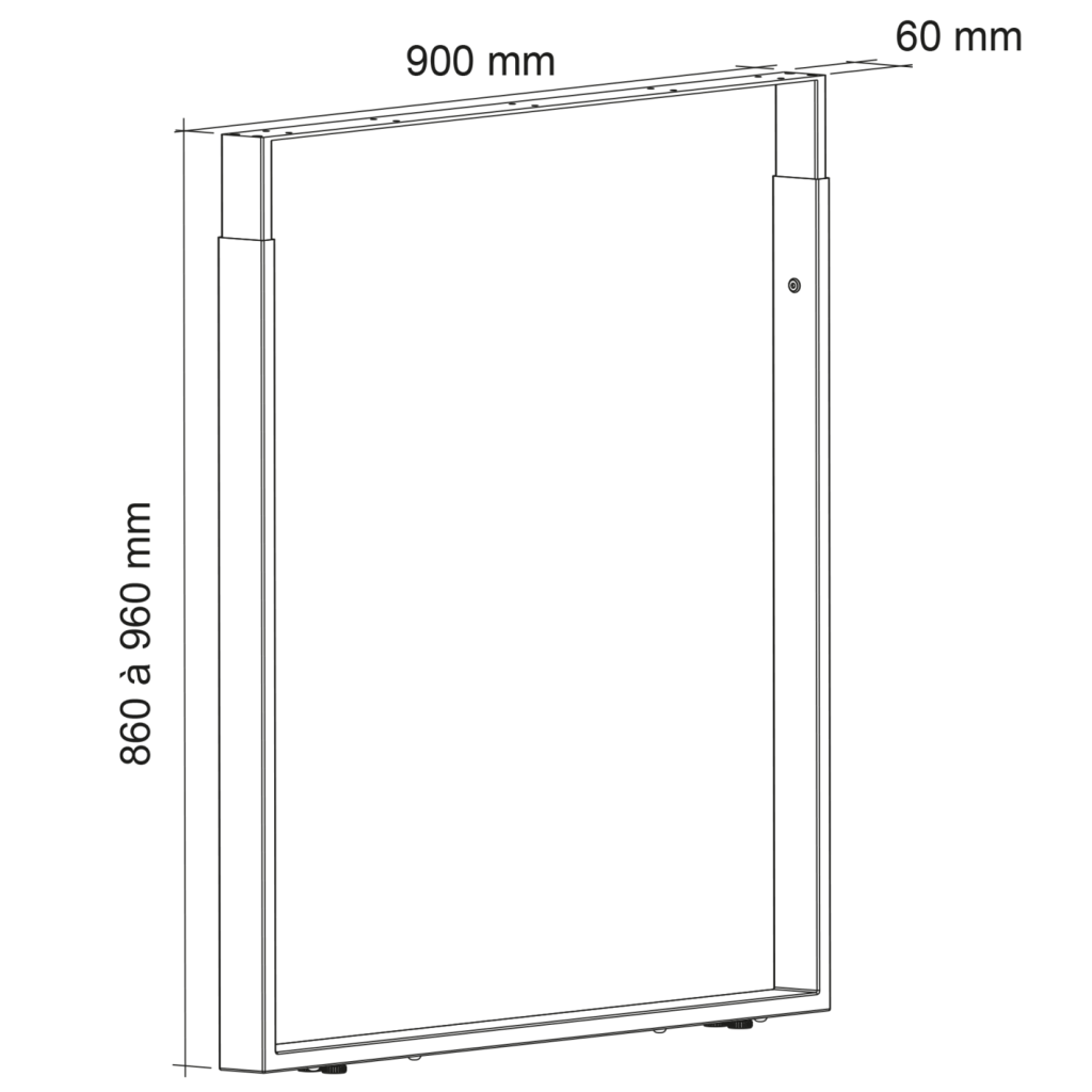 Pied rectangulaire télescopique de 900mm de large - hauteur réglable de 860 à 960mm - finition noir mat