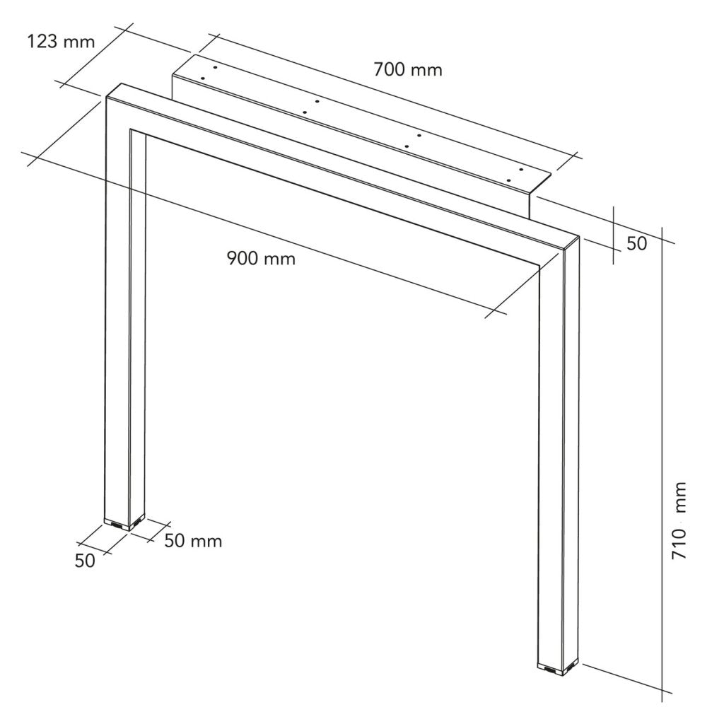 Pied snack aérien en acier - H. 710mm - profil carré 50 x 50 - finition blanc mat (RAL 9003)