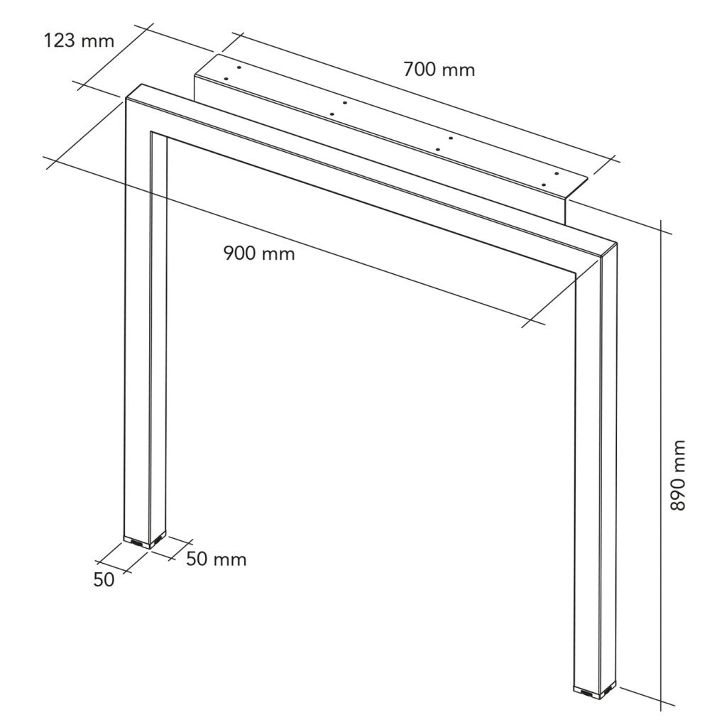 Pied snack aérien en acier - H. 890mm - profil carré 50 x 50 - finition noir mat (RAL 9005)