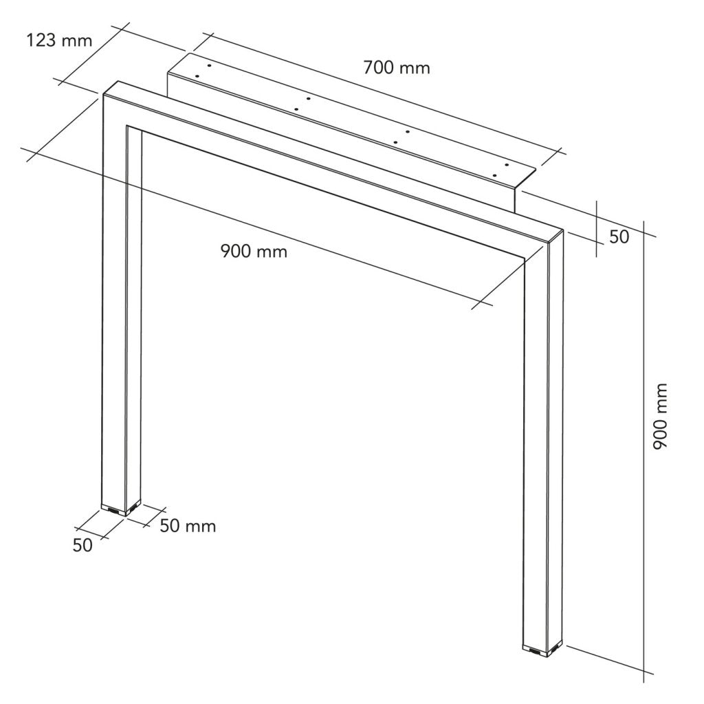 Pied snack aérien en acier - H. 900mm - profil carré 50 x 50 - finition noir mat (RAL 9005)