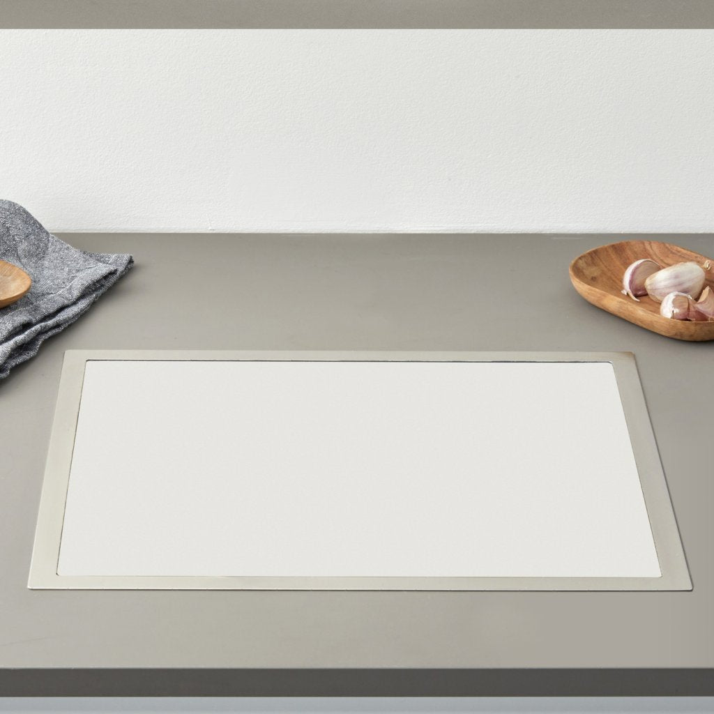 Planche à découper-Cadre en inox ép.0.8mm-Plaque de DEKTON Blanc mat 372x322mm-A encastrer