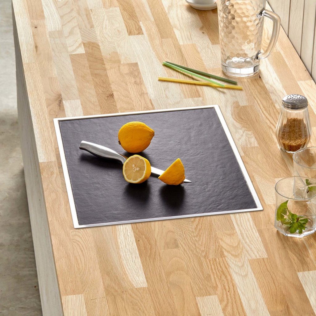 Planche à découper-Cadre en inox ép.0.8mm-Plaque de DEKTON Noir 372x322mm-A encastrer