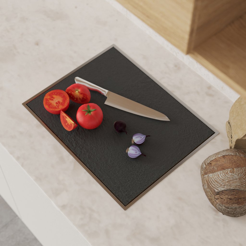 Planche à découper-Cadre en inox ép.0.8mm-Plaque de DEKTON Noir 372x322mm-A encastrer