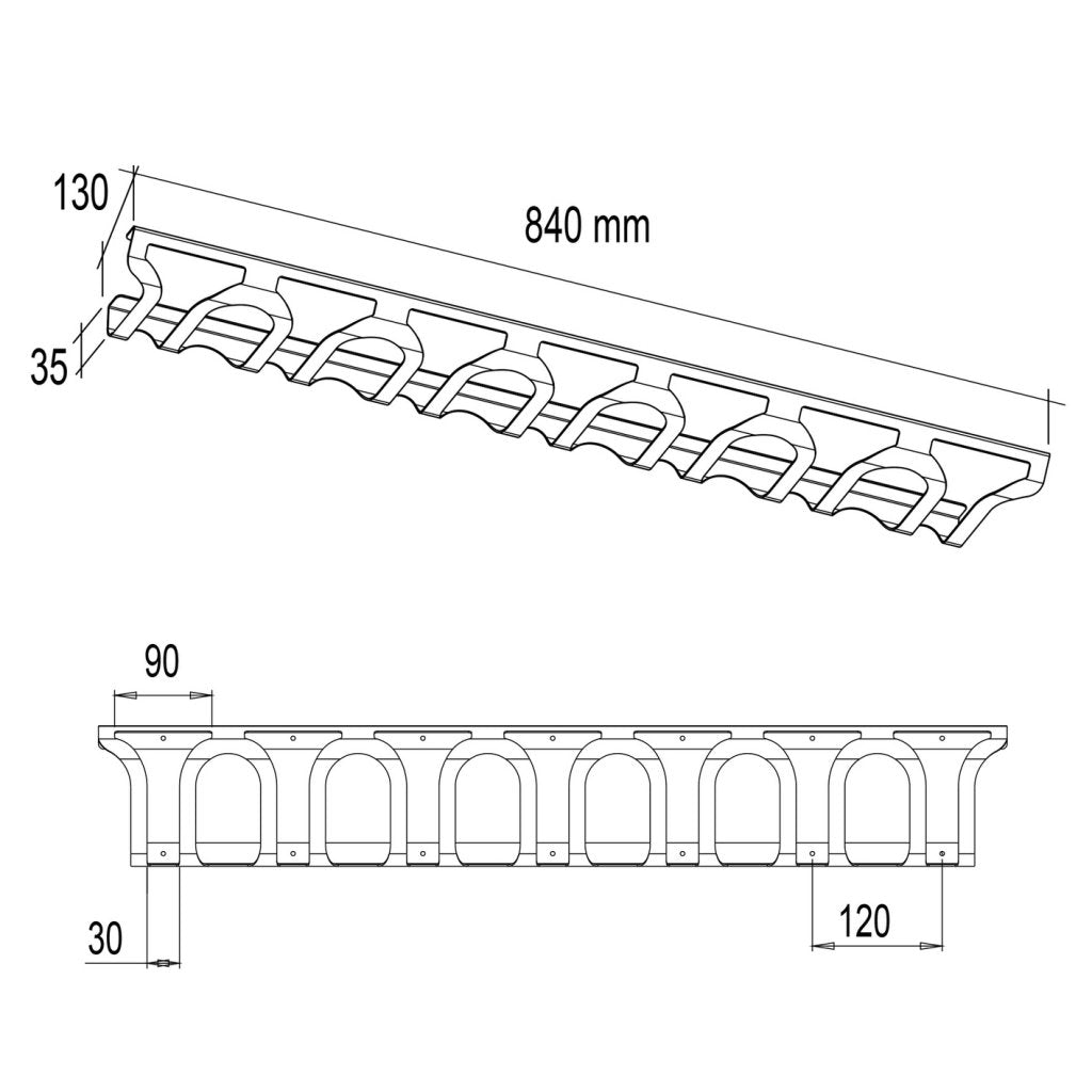 Porte-verre SLIDE- Finition noir mat- Capacité 7 gros verres-l.840mm