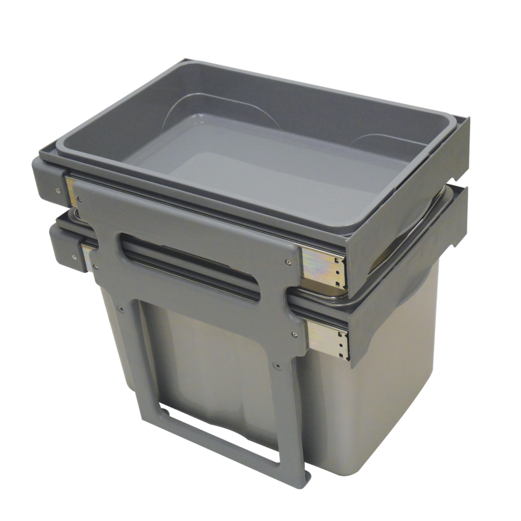 Poubelle avec un panier de rangement pour meuble de 400mm composée d'1 seau : 1 x 34L - l.340 x P. 485 x H. 426mm - ouverture manuelle-Gris