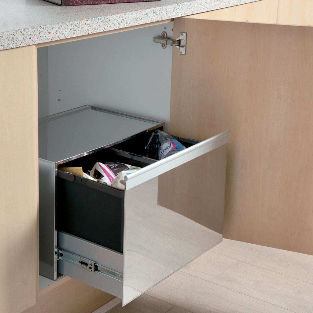 Poubelle spéciale sous-évier pour meuble de 600mm composée de 2 seaux : 2 x 15L- l. 480 x P. 324 x H. 352mm - ouverture manuelle-Inox