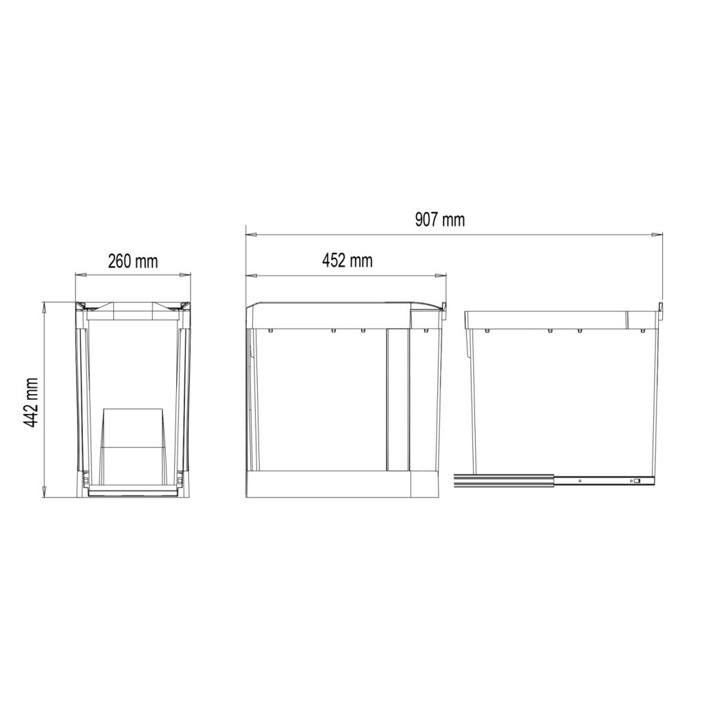 Poubelle pour meuble de 400mm composée d'1 seau de 30L - l.260mm x P. 452 x H. 442mm - ouverture automatique-Gris orion