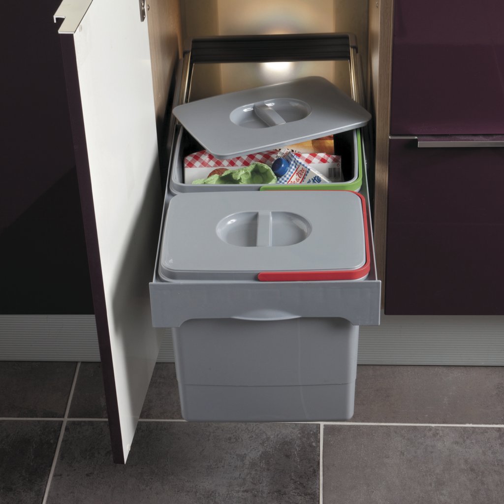 Poubelle pour meuble de 400mm composée de 2 seaux : 2 x 15L - l.340 x P. 486 à 985 x H. 332mm - ouverture manuelle - Gris - MSA 9009