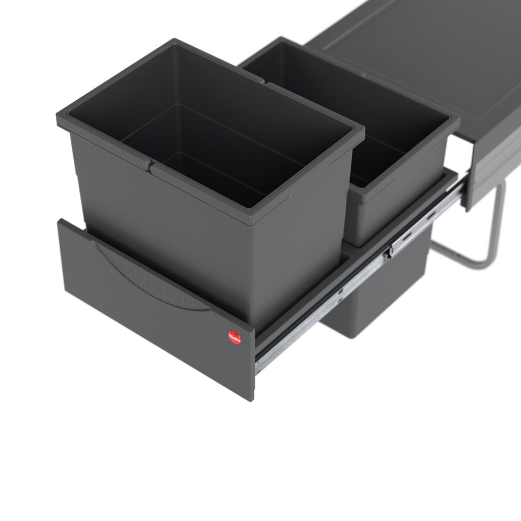 Poubelle pour meuble de 400mm composée de 2 seaux de 18L - l. 346 x P. 475 x H. 336mm - ouverture manuelle- Gris foncé