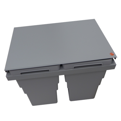 Poubelle coulissante 2x30L couvercle fixe meuble 600mm grise
