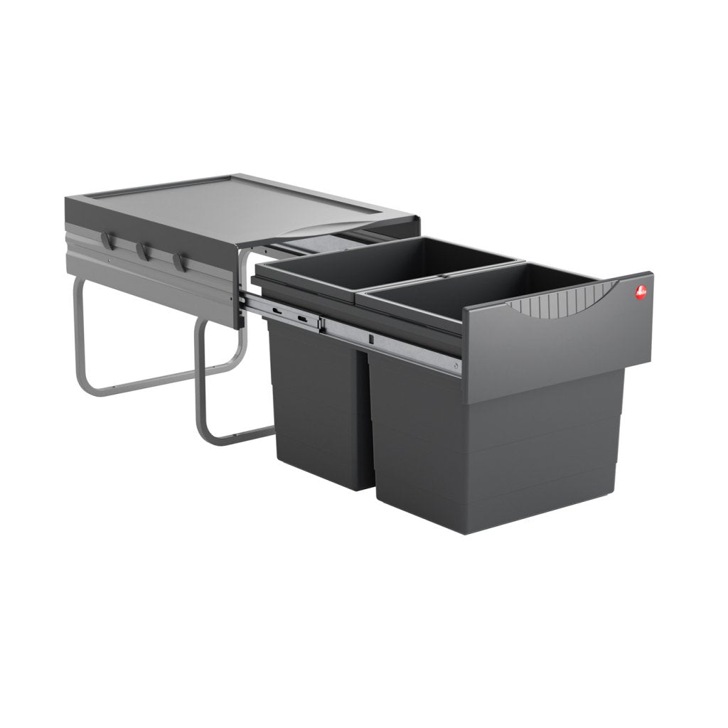 Poubelle pour meuble de 400mm composée de 2 seaux de 18L - l. 346 x P. 475 x H. 336mm - ouverture manuelle- Gris foncé