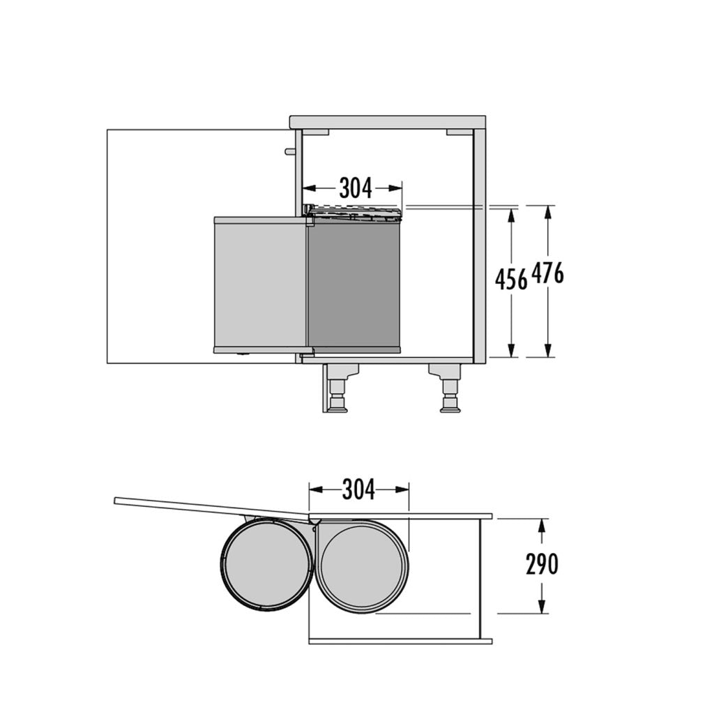 Poubelle ronde automatique en inox et noir de 20L - l. 304 x P.304 x H.456 à 476mm - fixation sur porte et caisson - pour meuble de 400mm - MSA B381